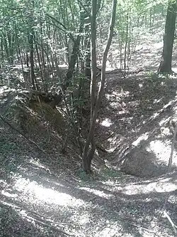 Údolí Kálek mezi vrchy Šance a Čihadlo se strmým zářezem Závistského potoka.