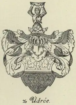 Erb Údrčských z Údrče (reprodukce V. Krále z Dobré Vody, 1891)