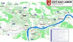 Schéma trolejbusových tratí v Ústí nad Labem v roce 2013