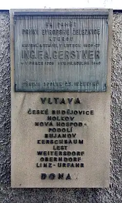 Pamětní deska na památku první evropské železnice