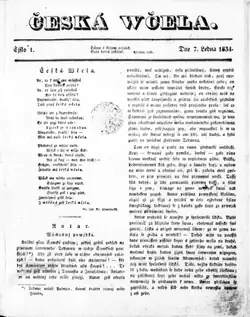 První vydání České včely ze 7. ledna 1834