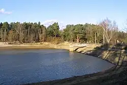 Severní břeh a hráz vypuštěného rybníka