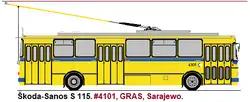 Výkres prototypu trolejbusu Škoda-Sanos S 115
