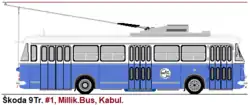 Nákres kábulského trolejbusu Škoda 9Tr č. 1 na začátku jeho provozu