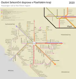 Mapa osobní železniční dopravy v Plzeňském kraji