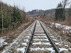 Trať v úseku mezi zrušenou odbočkou Tasovice a stanicí Kostelec u Heřmanova Městce
