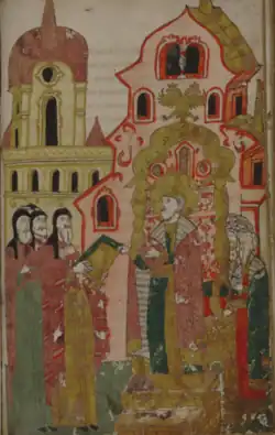 Varlaam předávající dokument o životě svaté Eufrosiny