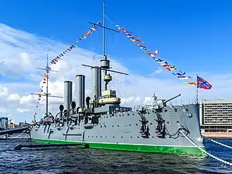 Křižník Aurora zakotvený v Petrohradě (2022)