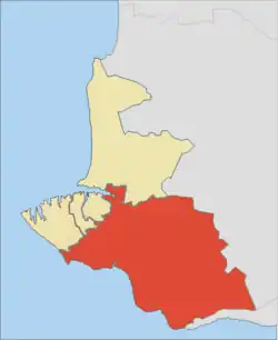 Mapa Sevastopolu a jeho rajónů (Balaklavský rajón zvýrazněn červeně).