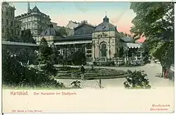 Již neexistující Blanenský pavilon v dnešních Dvořákových sadech v roce 1898