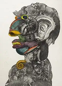 Arcimboldeskní hlava, 1975, kolorovaná akvatinta