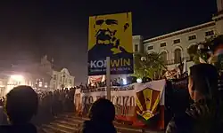 Transparent KORWiNu na antislámském protestu před volbami v roce 2015