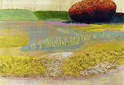 Ivo Křen,Škumpa a rákos, linoryt 65 x 95 cm, soutisk 28 barev, 2012