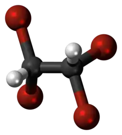 Tyčinkový model molekuly 1,1,2,2-tetrabromethanu