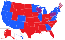 Senátoři dle strany a státu (leden 2025):      2 demokraté      1 demokrat a 1 republikán      2 republikáni      1 nezáv. demokrat resp. 1 nezávislý na kandidátce demokratů