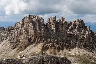 chata Tierser Alpl, Dolomity, Itálie