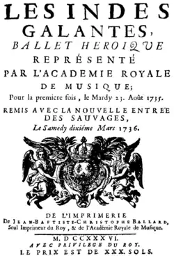 Titulní strana opery Les Indes galantes