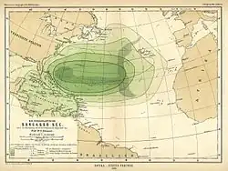 Sargasové moře na mapě Atlantského oceánu