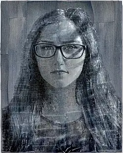 Kateřina, akryl, páraná riflovina (2015)