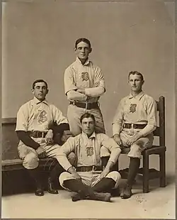 Portrét famózního bostonského týmu, Bobby Lowe, Fred Tenney, Herman Long a Jimmy Collins