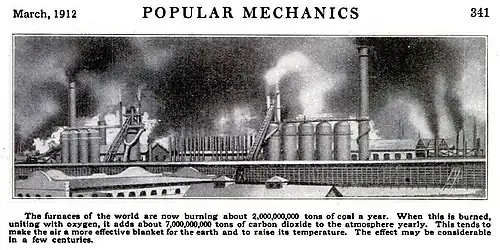 Skleníkový efekt a jeho vliv na klima byly stručně popsány v článku „Popular Mechanics“ z roku 1912, který si mohla přečíst široká veřejnost.