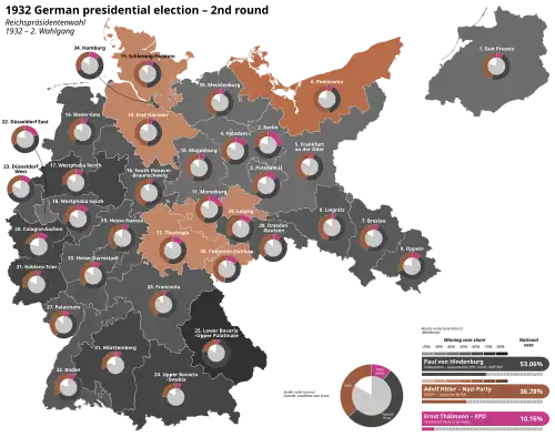 Mapa Německa s výsledky druhého kola voleb