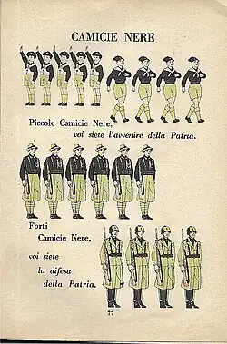 Formace Balillů z čítanky pro děti ze čtvrté třídy z roku 1940