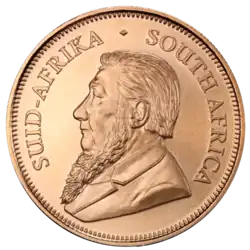 Líc, s podobiznou Paula Krugera a nápisem Jižní Afrika v afrikánštině a angličtině