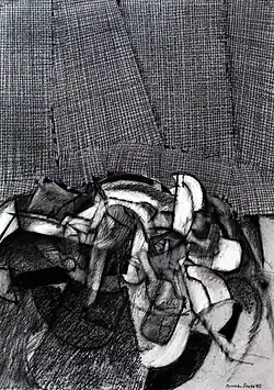 Začátek pohybu, 1999, uhel, 86 x 61 cm