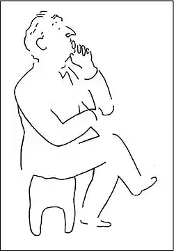 Na kresbě prof. MUDr. R. Malce, CSc. profesor Sazama soustředěně poslouchá přednášku. Typické pro jeho obor je, že sedí na stoličce – tedy na moláru.