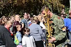 Vojáci v Doněcku s označením Batalionu Sparta, září 2014