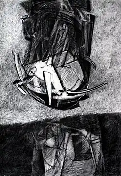 Fátum, 1999, uhel, 100 x 70 cm