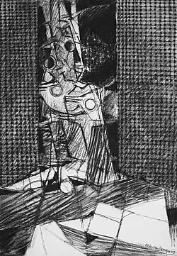 Návštěvník, 2009, uhel, 100 x 70 cm