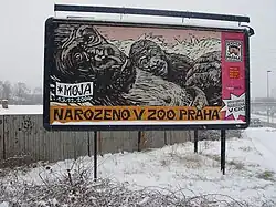 Moja, billboard 240 × 510 cm; digitálně obarvený linoryt, šíře 11,7 cm, 2004