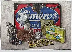 Zátiší s králíčkem, kolorovaný linoryt, 60 × 89,3 cm, 2015