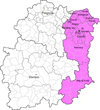 Arrondissement Évry na mapě departementu Essonne