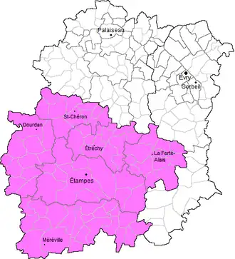 Arrondissement Étampes na mapě departementu Essonne