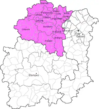 Arrondissement Palaiseau na mapě departementu Essonne