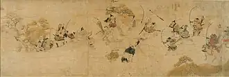 Incident na řece Akuri, ilustrovaný svitek ze 14. století s výjevem z dřívější devítileté války (Tokijská sbírka Národního muzea)