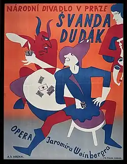 Plakát Alexandra V. Hrsky k premiéře opery, Národní divadlo Praha 1927