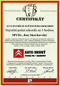 Jan Skorkovský, certifikát, 119 rekordů za hodinu, Chomutov (r. 2003)