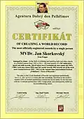 Jan Skorkovský, certifikát, 1361 národních a světových rekordů (r. 1982 - 2011)