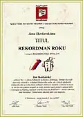 Jan Skorkovský, certifikát, Síň slávy rekordmanů (r. 2007)