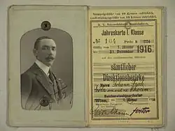 Jan Albin Goetz, fotografie na roční jízdence rakouských státních drah z r. 1916
