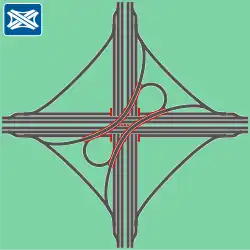 Nahrazení dvou nepřímých ramp polopřímými ve stylu typu maltézského kříže.