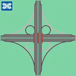 Neúplná podoba vypuštěním některých ramp (např. dálniční křižovatka Darmstadt).