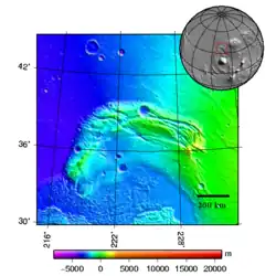 Topografická mapa Acheron Fossae