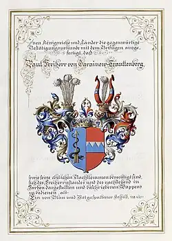 Diplom se spojenými erby Garainowů a Trautenbergů.