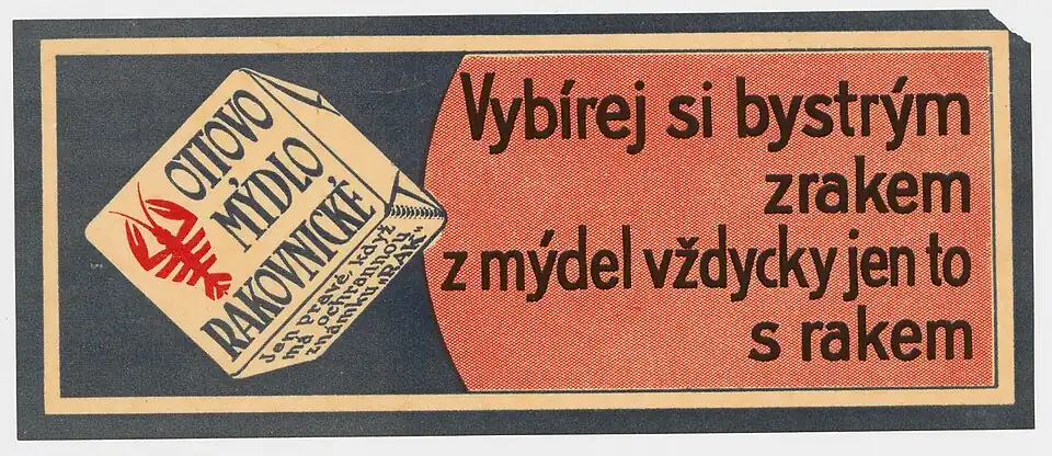 Reklama na výrobky firmy Otta Rakovník, 30. léta 20. století