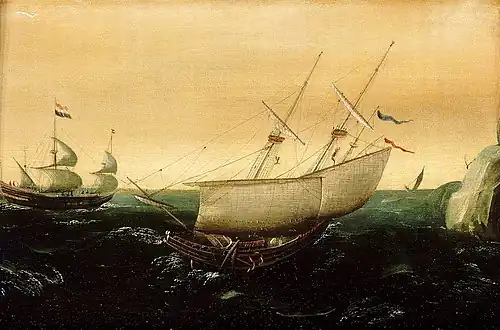A Dutch ship close-hauled (Holandská loď plující po větru, cca. 1610, National Maritime Museum)
